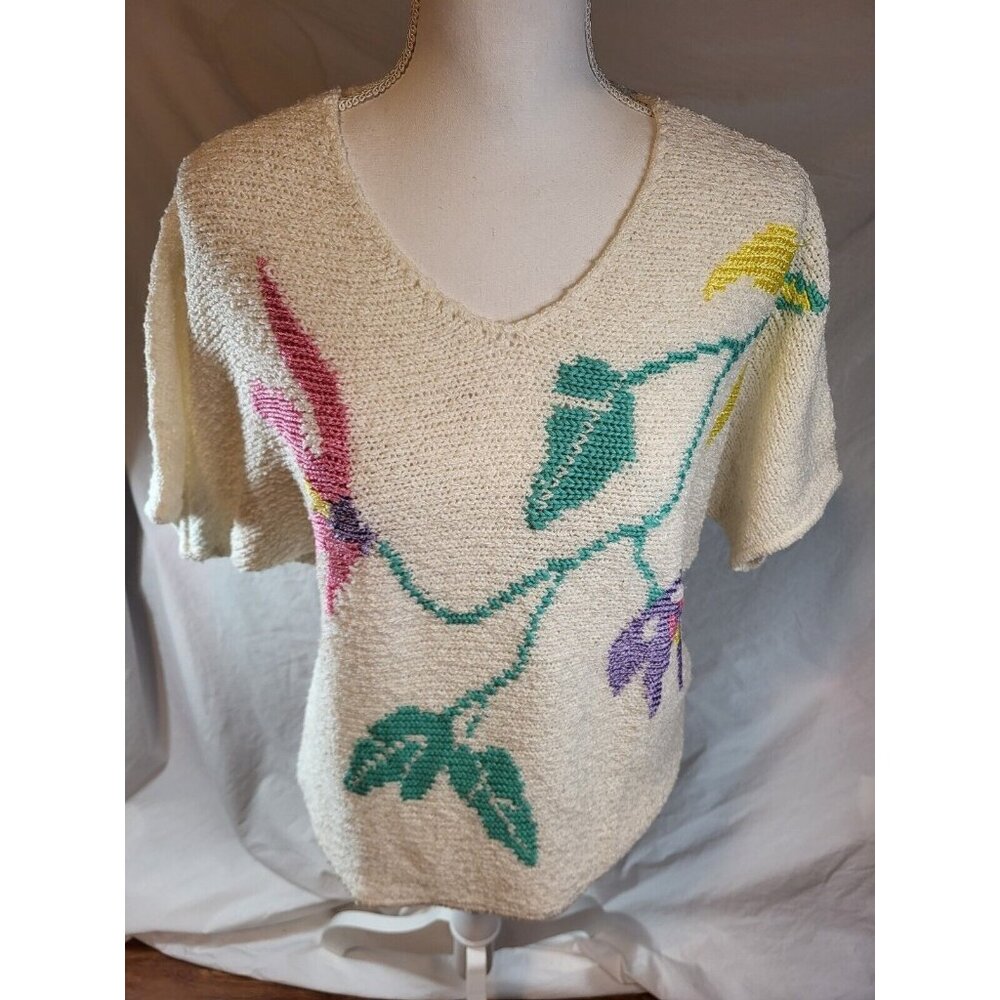 Vge Campus Casuals Rayon Blend‎ Short Sleeve Sweater Size M Floral